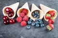 Raspberries, blackberries and blueberries Royalty Free Stock Photo