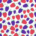 Raspberries and blackberries fruit summer seamless pattern eps10