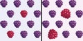 Raspberries and blackberries. Seamless 3D object pattern on light background.