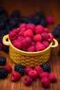 Raspberries in ceramic bowl Royalty Free Stock Photo