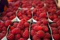 Raspberries on display for sale Royalty Free Stock Photo