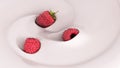 Raspberries float in a yogurt Presentation of dairy products flavored 3d render image