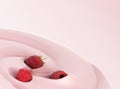 Raspberries float in a yogurt Presentation of dairy products flavored 3d render image on color gradient