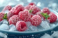Raspberries and ice cubes create a refreshing fruit platter Royalty Free Stock Photo