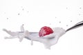 Raspberries and milk splash Royalty Free Stock Photo
