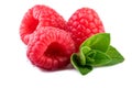 Raspberries with mint leaf close up Royalty Free Stock Photo