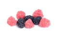 Raspberries and Mulberry in studio shot on white