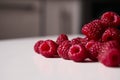 Raspberries on the table, close-up summer natural berries