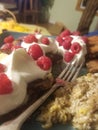 Raspberries & whipped cream atop French toast