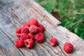Raspberries on a wooden surface