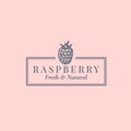 Raspberry Abstract Vector Sign, Symbol or Logo Template. Hand Drawn Berries Sillhouette Sketch with Elegant Retro