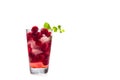 Raspberry alcoholic cocktail with liqueur, vodka, ice and mint on a white background. Raspberry Mojito. Refreshing cool drink, Royalty Free Stock Photo