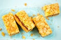 Raspberry bake well teacake with almond flakes