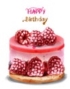 Raspberry birthday cake Vector watercolor. Happy birthday delicious cards Royalty Free Stock Photo