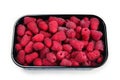Raspberry in black container isolated on white background Royalty Free Stock Photo