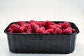 Raspberry in black container isolated on white background Royalty Free Stock Photo