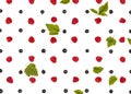 Raspberry, black currant and green leaves pattern isolated on white background. Flat lay Royalty Free Stock Photo