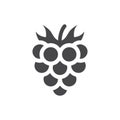 Raspberry black vector icon. Simple fruit symbol with leaf.