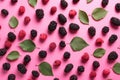 Raspberry blackberry pattern wtih leaves. Generate Ai