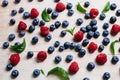 Raspberry and blueberry juicy with green mint leaves vitamin col Royalty Free Stock Photo