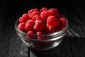 raspberry bowl on wood