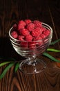 Raspberry bowl on wood