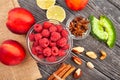 Raspberry bowl on wood