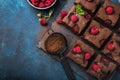 Raspberry brownies with fresh berries Royalty Free Stock Photo