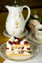 Raspberry cake and tea Royalty Free Stock Photo