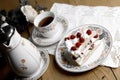 Raspberry cake and tea Royalty Free Stock Photo