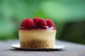 Raspberry cheese cake sweet bake topping with fruit on wood background Royalty Free Stock Photo