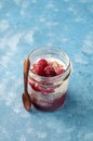 Raspberry chia seed yogurt pudding with muesli and fresh berries Royalty Free Stock Photo