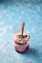 Raspberry chia seed yogurt pudding with muesli and fresh berries Royalty Free Stock Photo