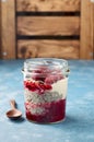 Raspberry chia seed yogurt pudding with muesli and fresh berries Royalty Free Stock Photo