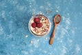 Raspberry chia seed yogurt pudding with muesli and fresh berries Royalty Free Stock Photo