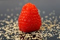 Raspberry close-up red fruit sugar black background Royalty Free Stock Photo