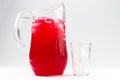 Raspberry cold drink in a glass jug