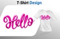 Raspberry color word hello, t-shirt print. Mock up t-shirt design template. Vector template, isolated on white Royalty Free Stock Photo