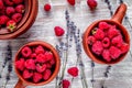 raspberry composition with dry lavender rustic background top view