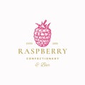 Raspberry Confectionery Bar Abstract Vector Sign, Symbol or Logo Template. Hand Drawn Raspberry Sketch Sillhouette with