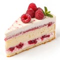 Raspberry cream cake slice isolated on white background