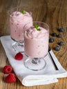 Raspberry cream dessert with mint Royalty Free Stock Photo