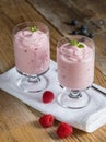 Raspberry cream dessert with mint Royalty Free Stock Photo