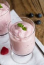 Raspberry cream dessert with mint Royalty Free Stock Photo