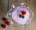 Raspberry cream dessert with mint Royalty Free Stock Photo