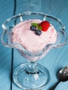 Raspberry cream dessert with mint and fruits Royalty Free Stock Photo