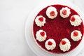 Raspberry cream mousse cake no baked cheesecake on white background. Copy space.