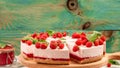 Raspberry dessert, cheesecake, trifle, mouse in a glass. sweet raspberry dessert