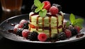 Raspberry dessert, gourmet culinary, fresh berry slice indulgence generated by AI