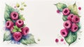 Raspberry flower border style. watercolor painting. Off-white paper background. Generative AI